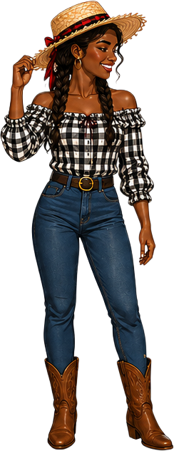 Blusa xadrez com jeans e chapéu